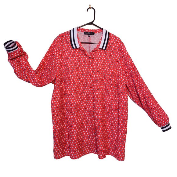 NWT Eloquii Red Cat Button Up - Picture 2 of 5